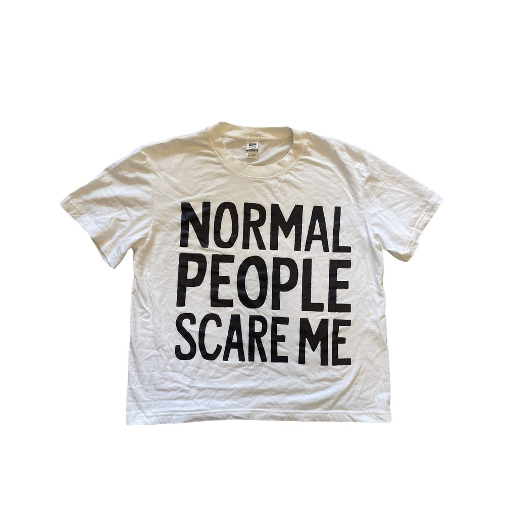 Normal People Scare Me Graphic Tee White Cotton Size M by Digiprint Apparel